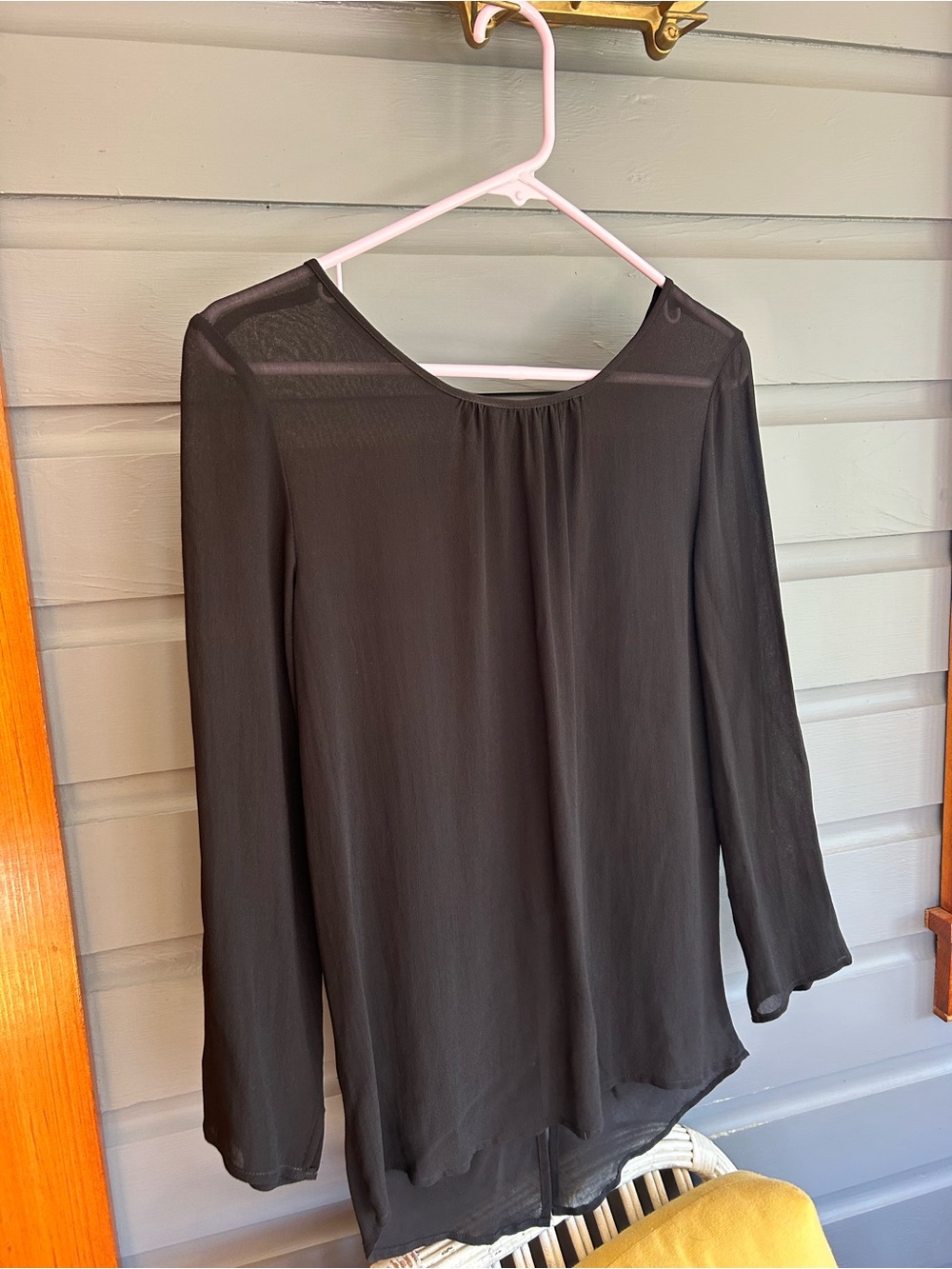 Zara Black Sheer Long-Sleeve Round-Neck Blouse